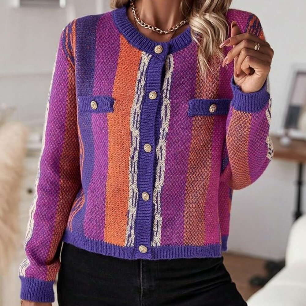 Multicolor Casual Women's Color Block Button Fron… - image 5